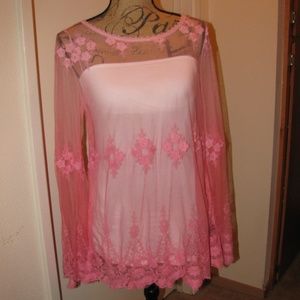 Pink Sheer Lace Bohemian Mesh Top